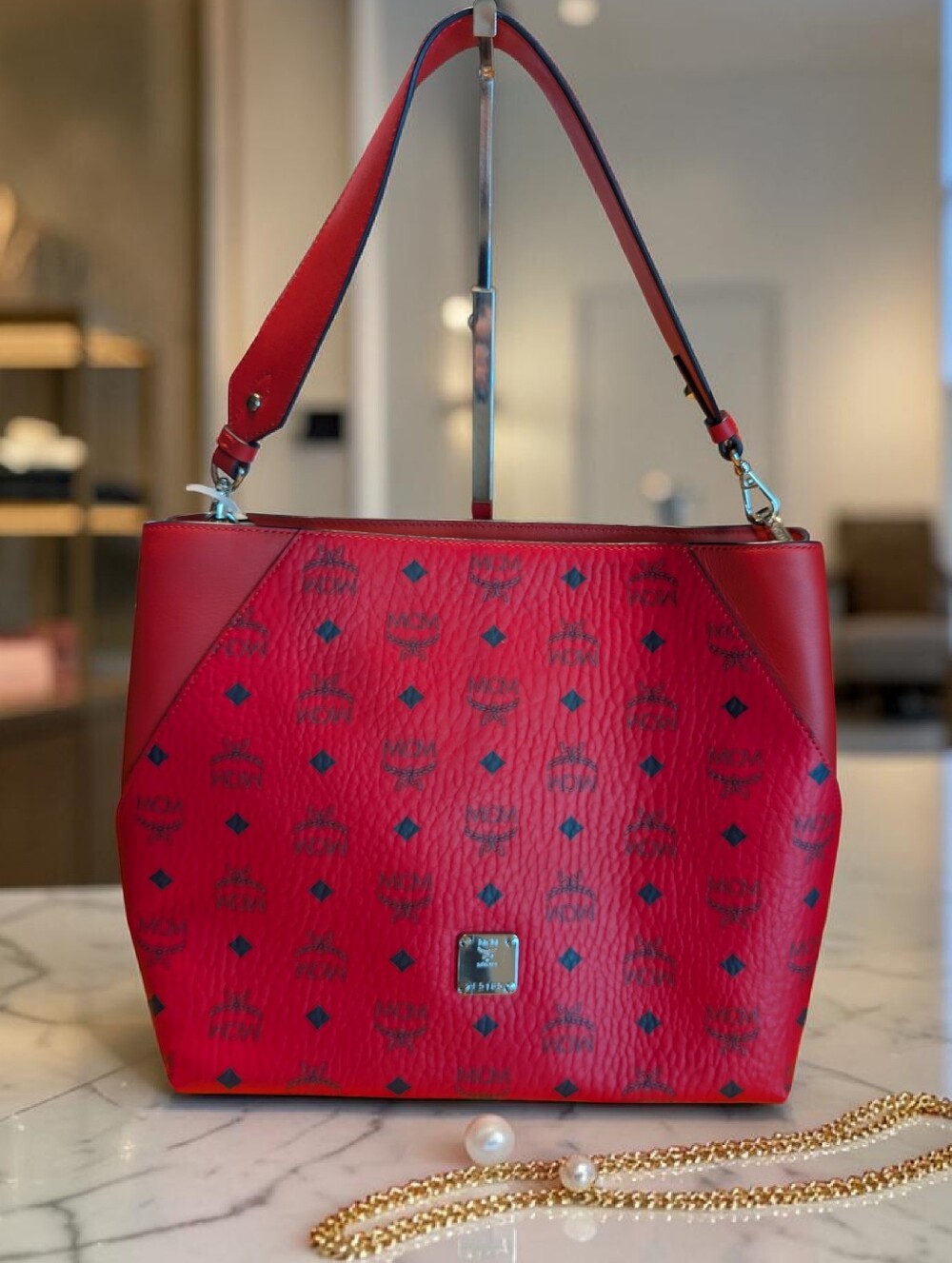 NWT MCM Aren Logo Print Shoulder Bag